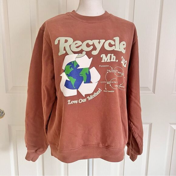 Madhappy Limited Edition Recycle Earth Day Fleece Crewneck Brown Small NEW - Picture 1 of 7